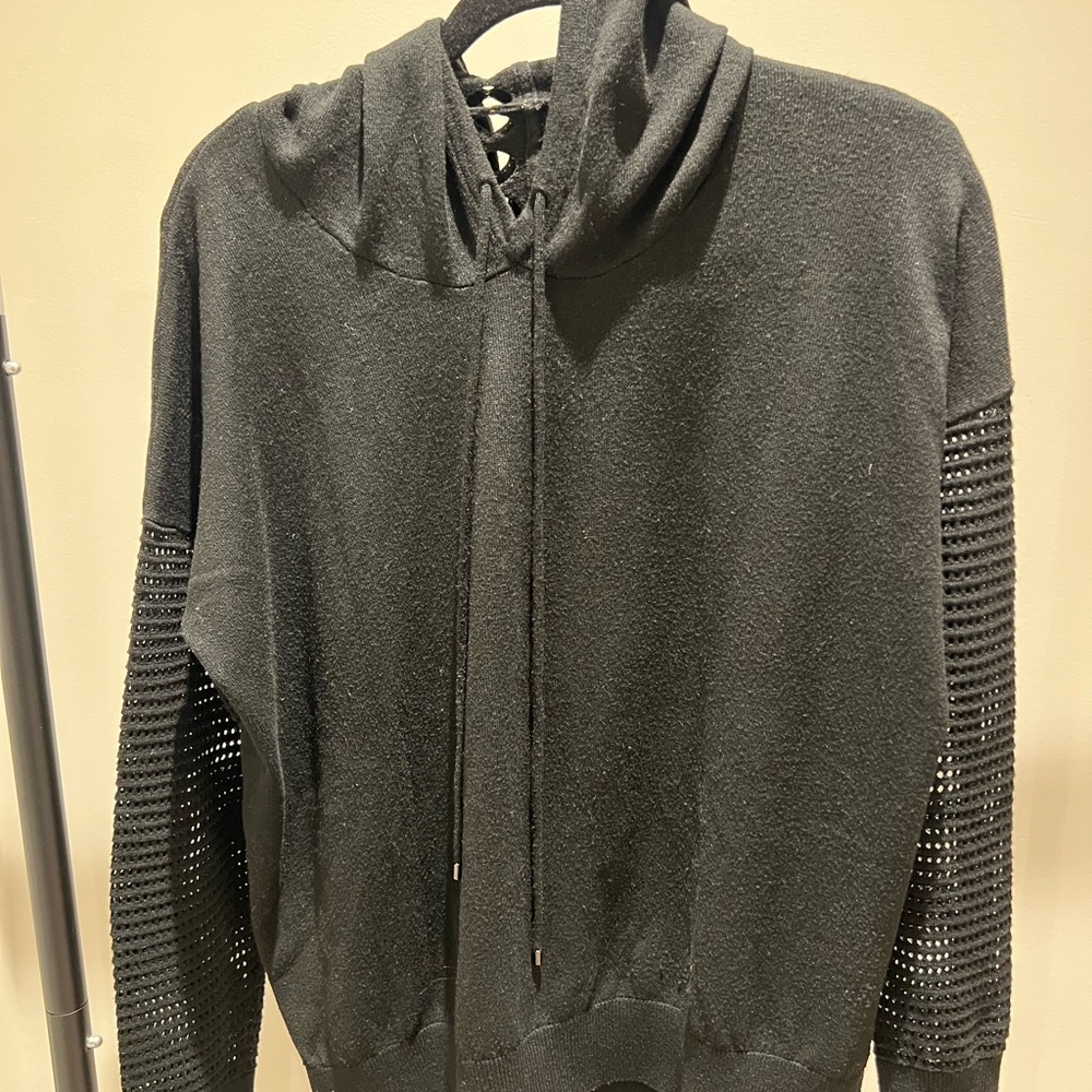 Black hooded Sweater with Mesh Sleeves